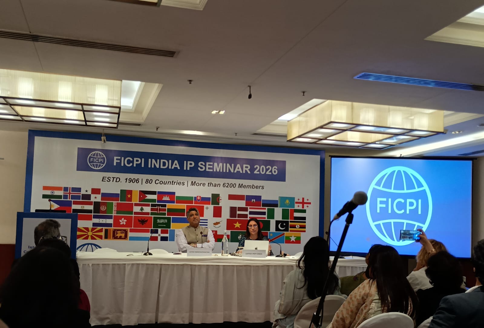 Keynote session at the FICPI INDIA IP Seminar 2026 with the FICPI emblem displayed on screen
